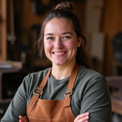 Portrait of the founder of Ember Blossom in the workshop.